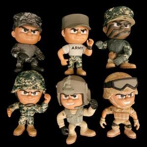 Lot of 6 Little Troops Vinyl Figures Army Soldier Military Camo Collectible Toys